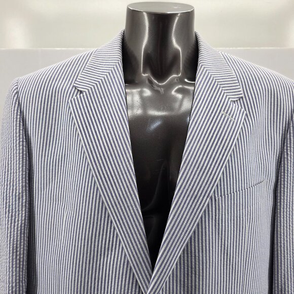 Chaps Blazer Mens 48L Blue Striped Seersucker Cotton Preppy Sport Coat Jacket - Picture 3 of 16